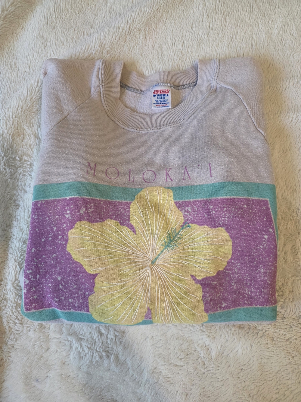 Vintags Jerzees Purple Crewneck Hawaii Molokai Hibiscus S
